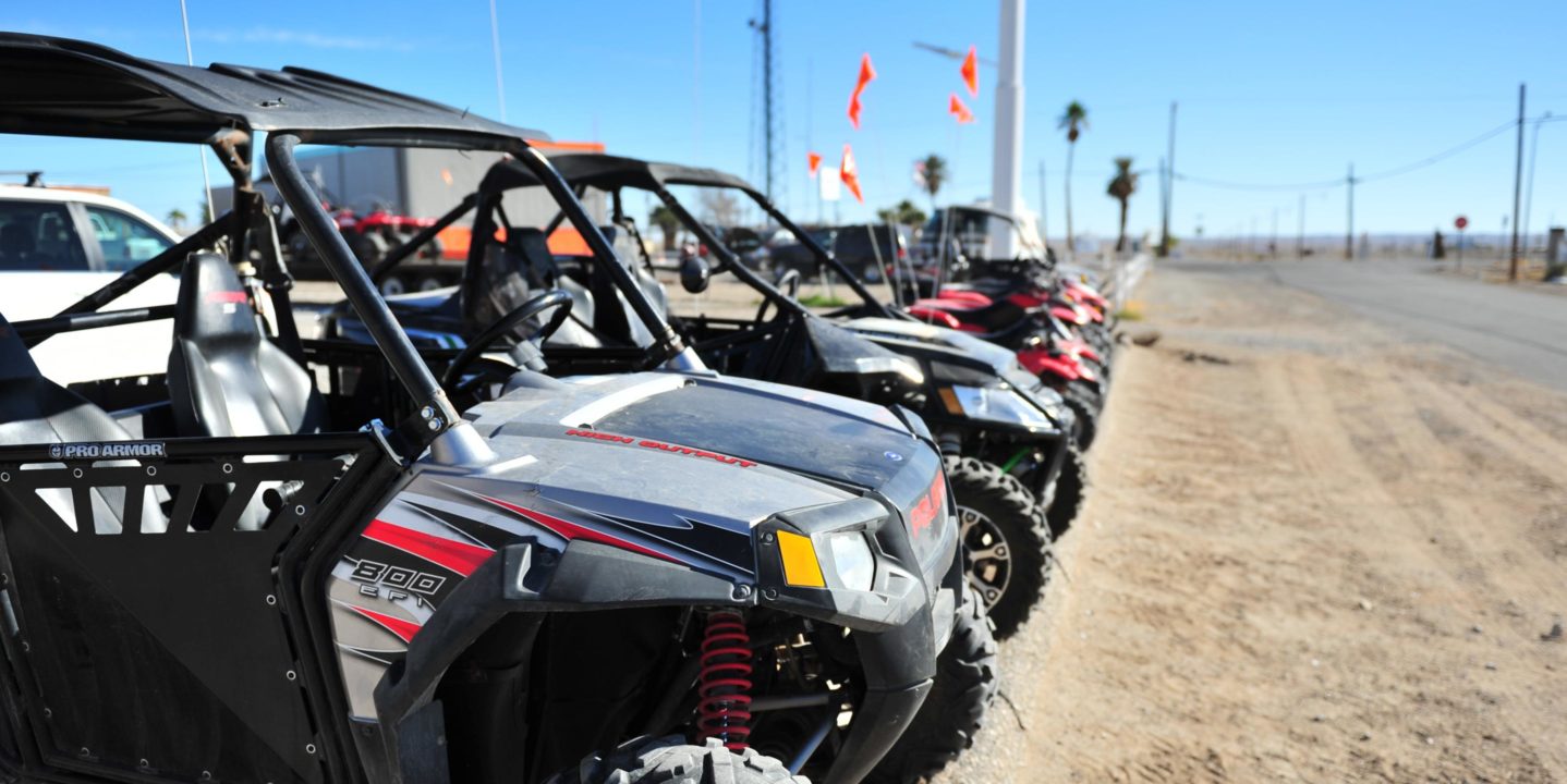 Polaris RZRs parked at the Palm Springs lot